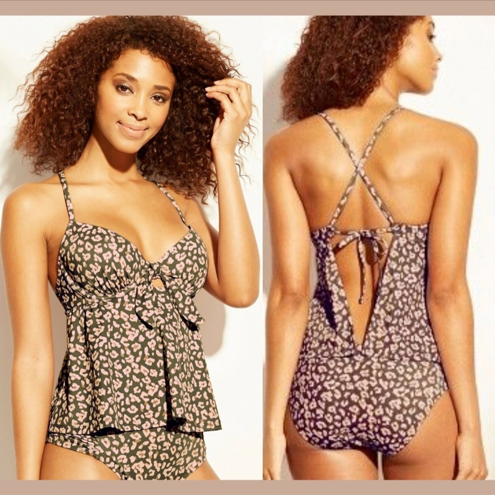 NWT $40 Shade & Shore Cabana‎ Light Lift Tie Front Tankini Top [SZ 32D ] - Picture 2 of 13